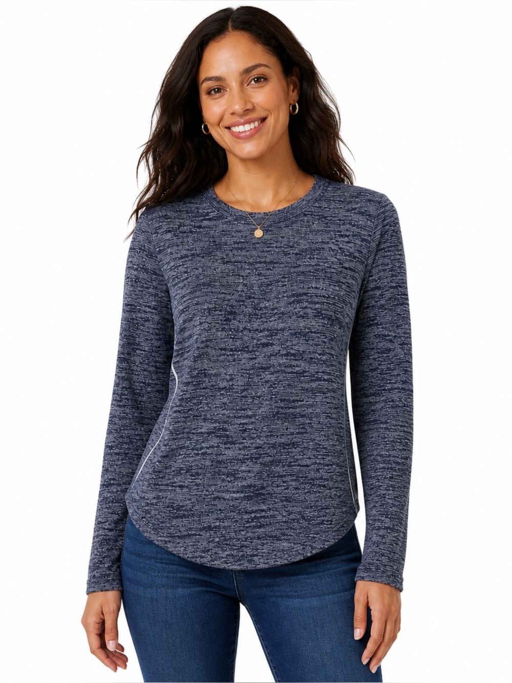 Banana Republic Women Blue Heathered Knit Sweater Crew Neck Long Sleeve Size S